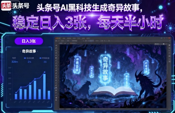 头条号AI黑科技生成奇异故事，稳定日入3张，每天半小时-淘米帮