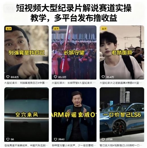 短视频大型纪录片解说赛道实操教学，多平台发布撸收益-淘米帮