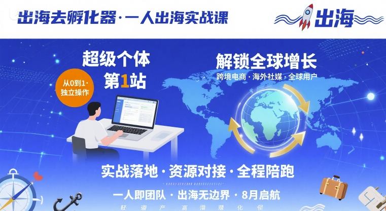 【精】出海去孵化器，一人出海实战课，​超级个体第1站，解锁全球增长-淘米帮