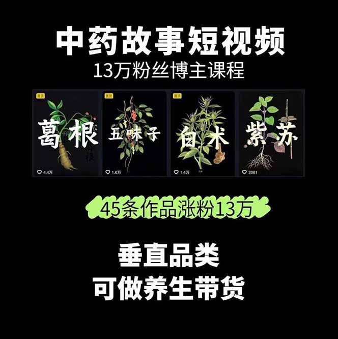 图片[1]-中草药养生赛道：AI文案+故事模板+橱带货，45条作品涨粉13w+单月变现1万+-淘米帮