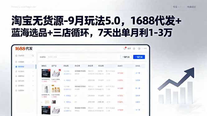 淘宝无货源-9月玩法5.0，1688代发+蓝海选品+三店循环，7天出单月利1-3万-淘米帮