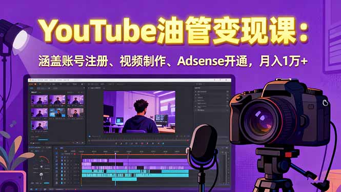 2025YouTube油管变现课：涵盖账号注册、视频制作、Adsense开通，月入1万+-淘米帮