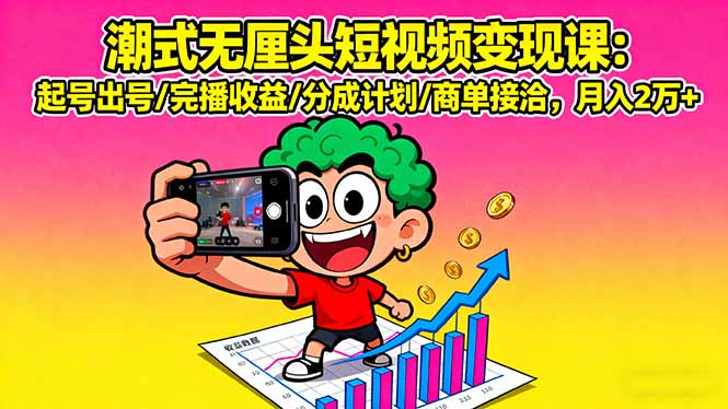潮式无厘头短视频变现课：起号出号/完播收益/分成计划/商单接洽，月入2万+-淘米帮