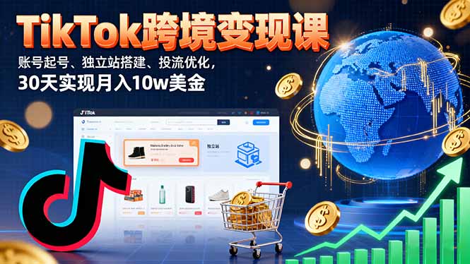 TikTok跨境变现课：账号起号、独立站搭建、投流优化，30天实现月入10w美金-淘米帮