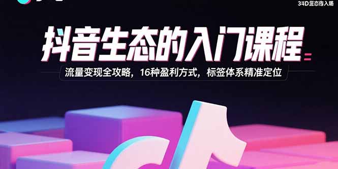 抖音生态的入门课程：流量变现全攻略，16种盈利方式，标签体系精准定位-淘米帮