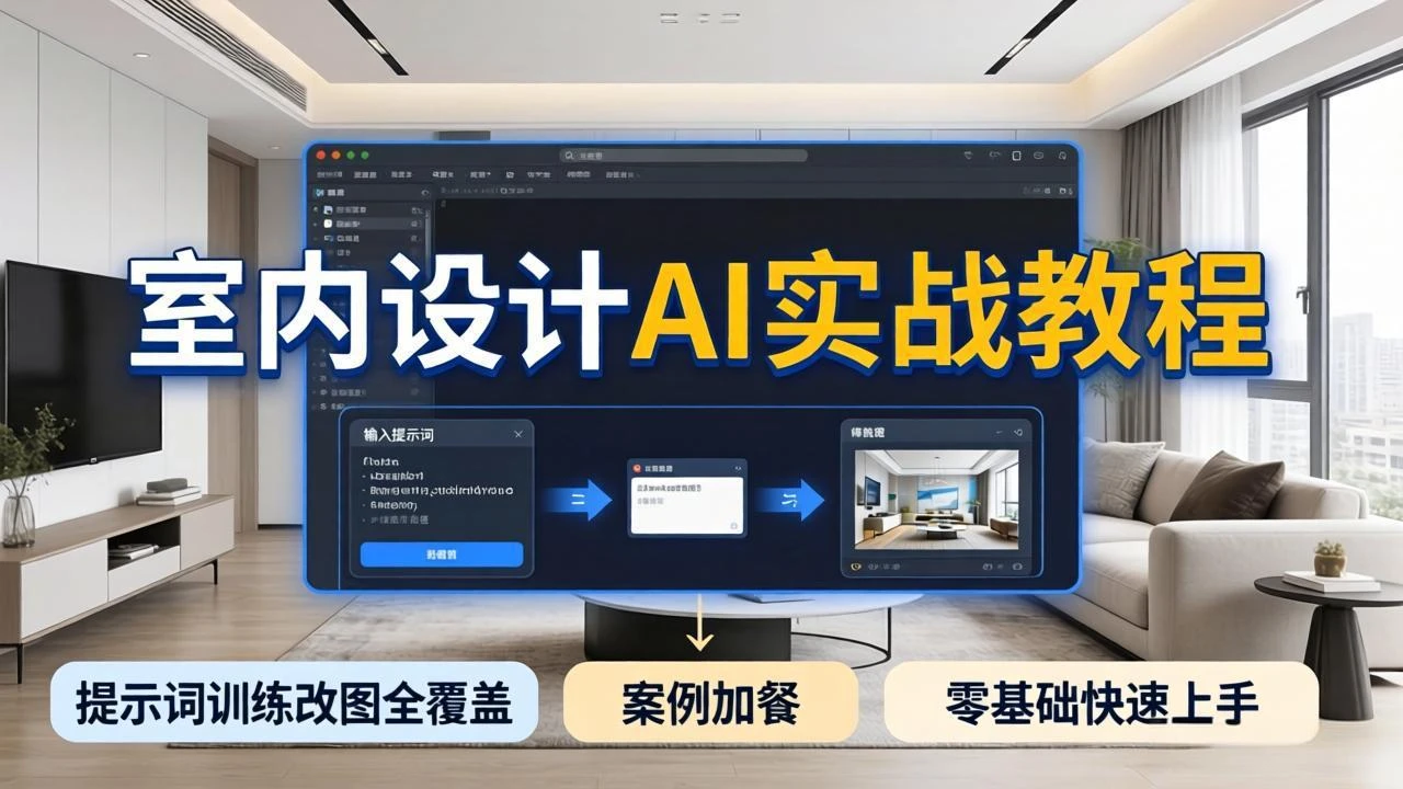 【精】2026室内设计AI实战教程，提示词训练改图全覆盖，搭配案例加餐，零基础也能快速上手-淘米帮