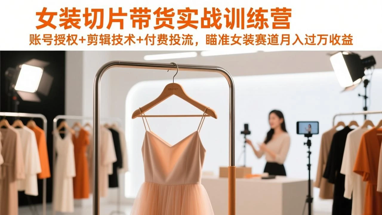 【精】女装切片带货实战训练营,账号授权+剪辑技术+付费投流,瞄准女装赛道月入过万收益-淘米帮