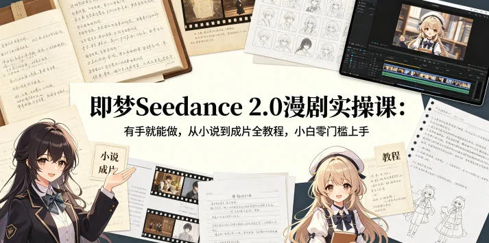 【精】即梦Seedance 2.0漫剧实操课:有手就能做,从小说到成片全教程,小白零门槛上手-淘米帮