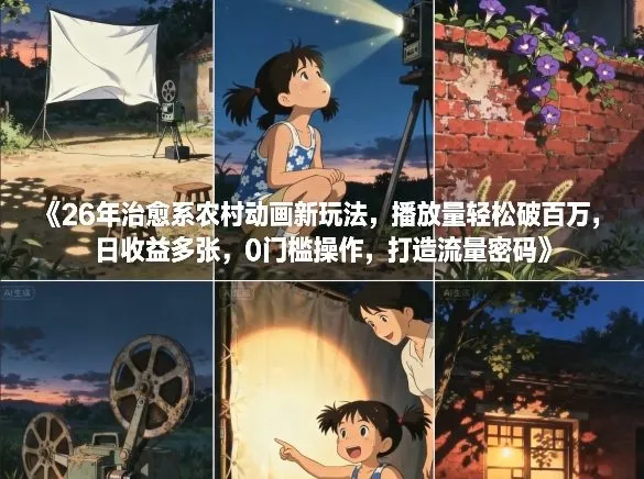 26年治愈系农村动画新玩法，播放量轻松破百万，日收益多张，0门槛操作，打造流量密码-淘米帮