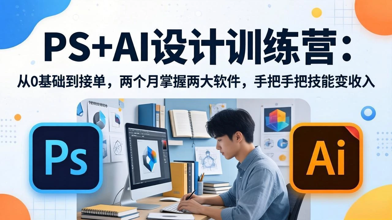 【精】PS+AI设计训练营:从0基础到接单,两个月掌握两大软件,手把手把技能变收入-淘米帮