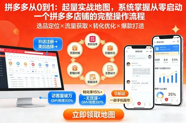 【精】拼多多从0到1：起量实战地图，系统掌握从零启动一个拼多多店铺的完整操作流程-淘米帮