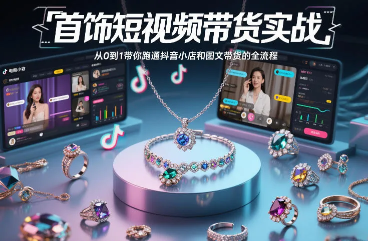 【精】首饰短视频带货实战，从0到1带你跑通抖音小店和图文带货的全流程-淘米帮