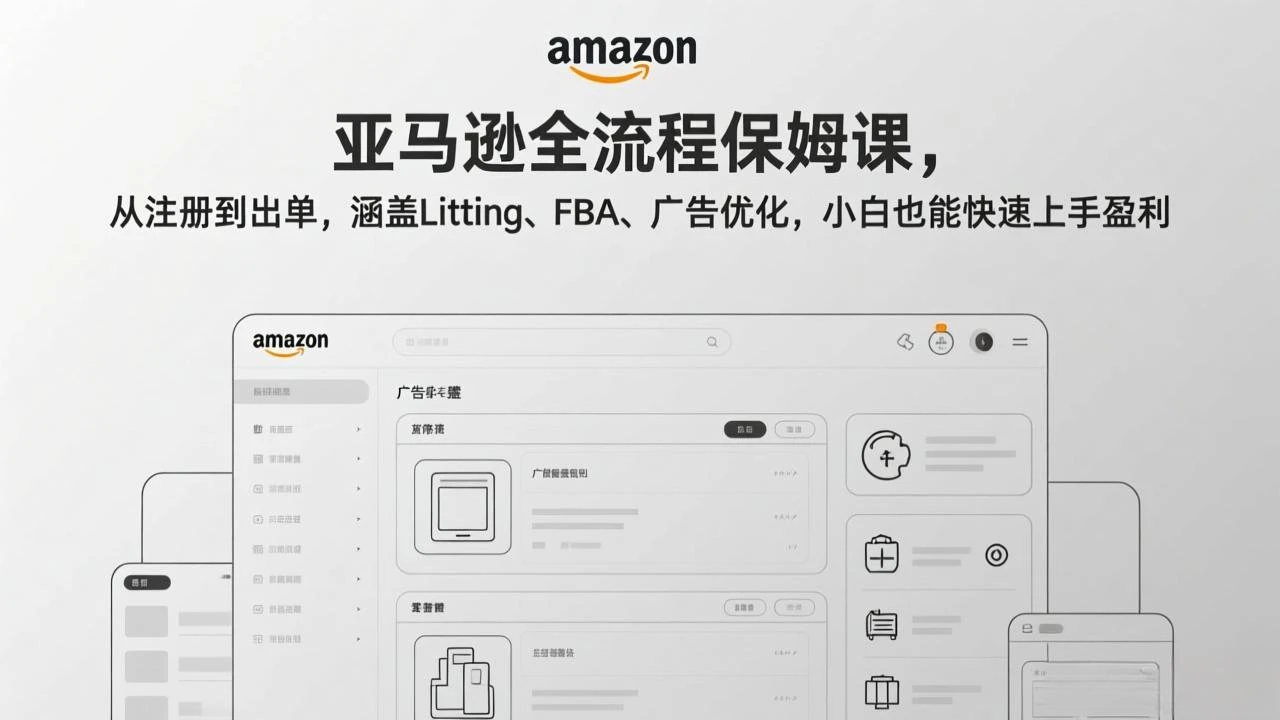【精】亚马逊全流程保姆课，从注册到出单，涵盖Listing、FBA、广告优化，小白也能快速上手盈利-淘米帮