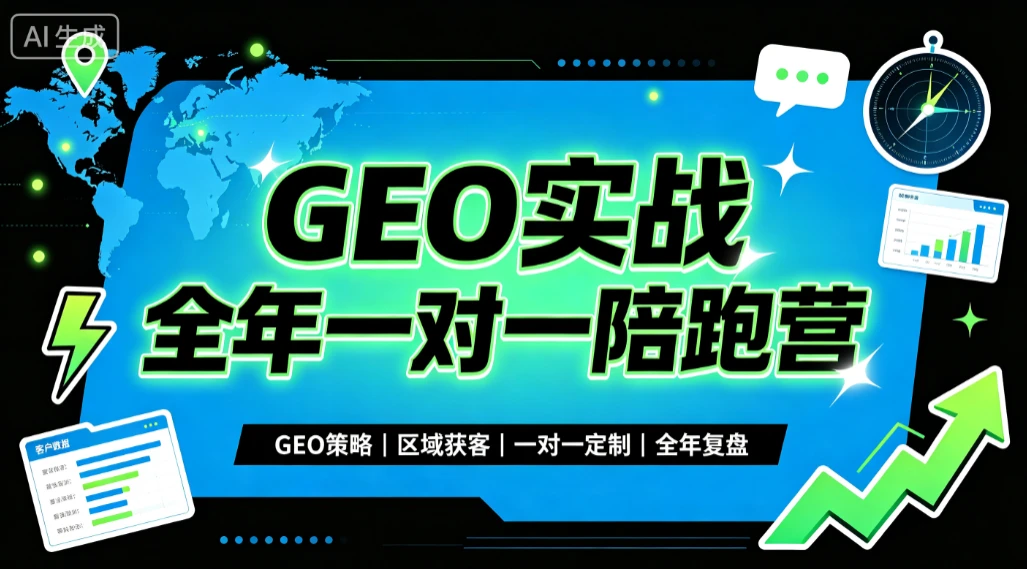 【精】GEO实战全年一对一陪跑营,GEO策略、区域获客、一对一定制、全年复盘-淘米帮