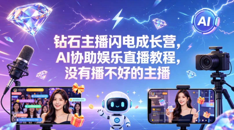 【精】钻石主播闪电成长营，Al协助娱乐直播教程，没有播不好的主播-淘米帮