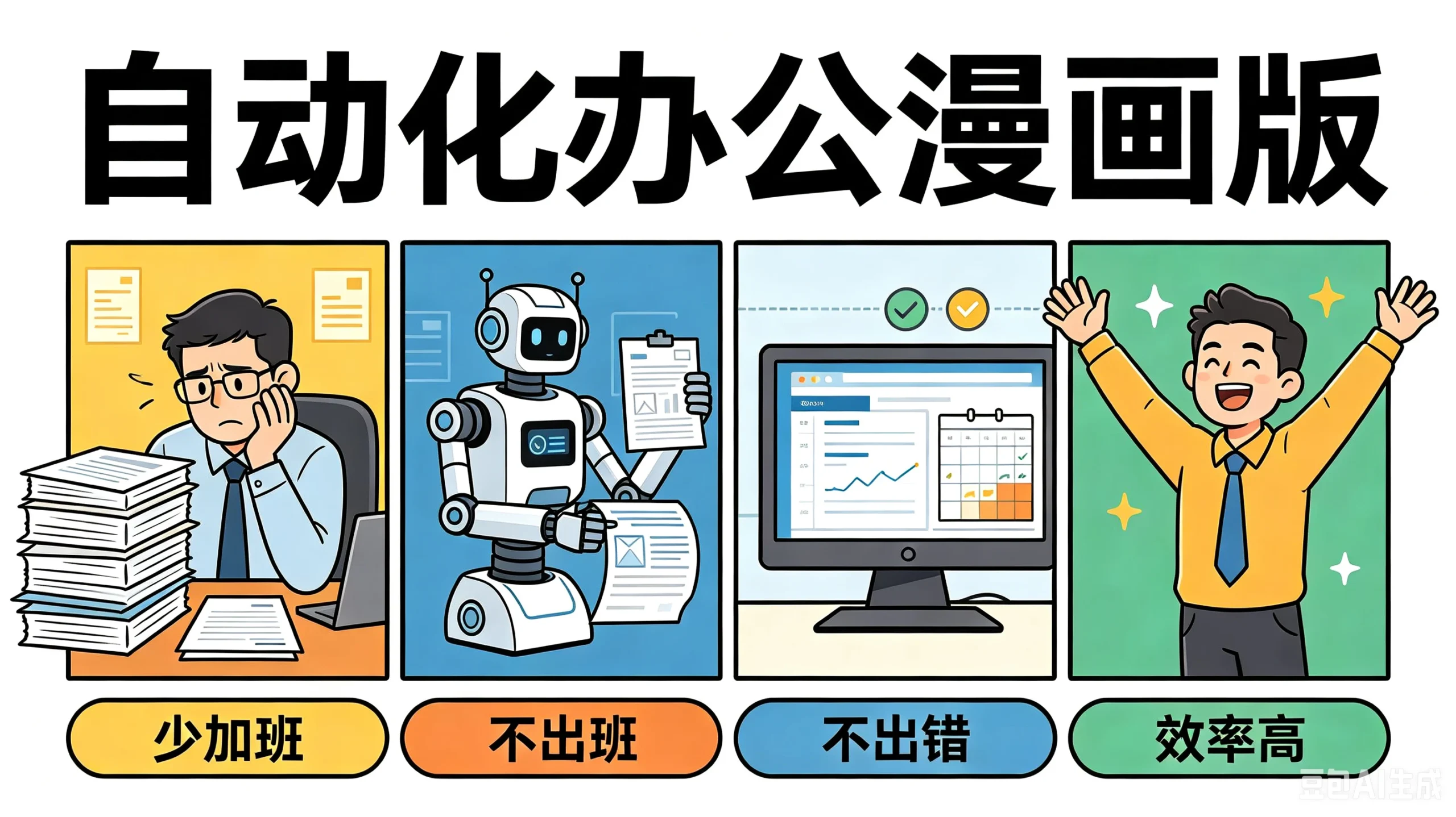 【精】自动化办公漫画版,少加班、不出班、不出错、效率高-淘米帮