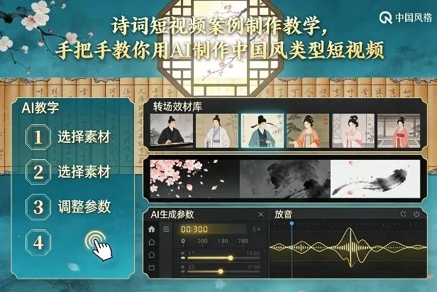 【精】古诗词短视频案例制作教学，手把手教你用AI制作中国风类型短视频-淘米帮
