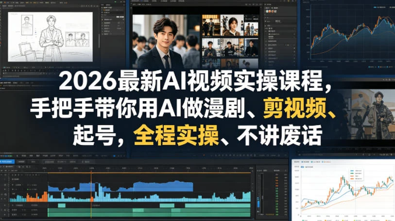 【精】2026最新AI视频实操课程,手把手带你用AI做漫剧、剪视频、起号,全程实操、不讲废话-淘米帮