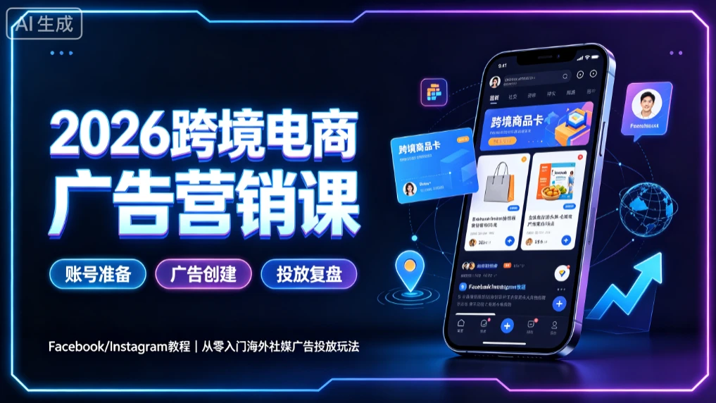 【精】2026跨境电商广告营销课，Facebook/Instagram教程，从零入门海外社媒广告投放玩法-淘米帮