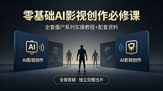 【精】零基础AI影视创作必修课,全套僵尸系列实操教程加配套资料,全程答疑带你独立完整出片-淘米帮