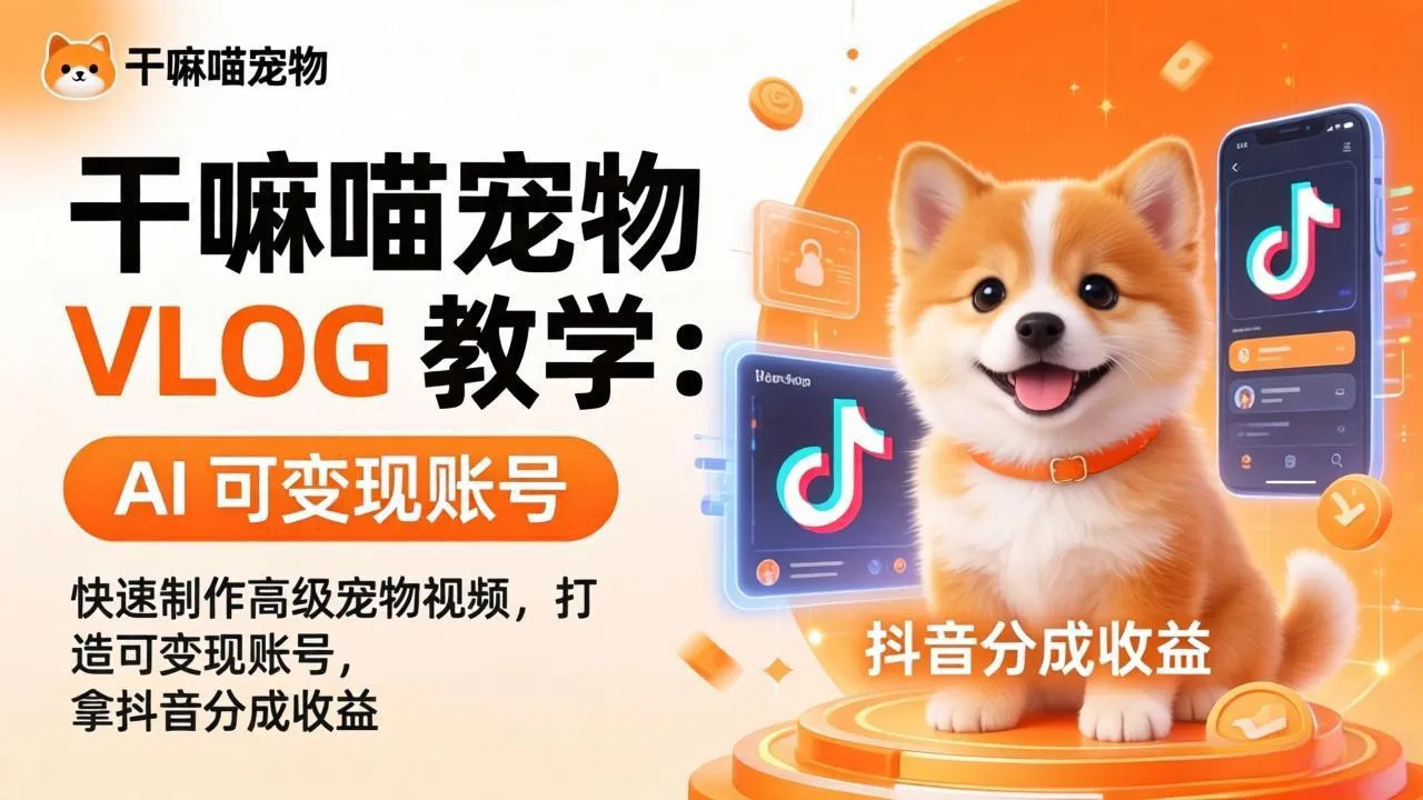 干嘛喵VLOG教学，打造自己的高级宠物vlog账号，可做抖音创作者计划+精选独家收益-淘米帮