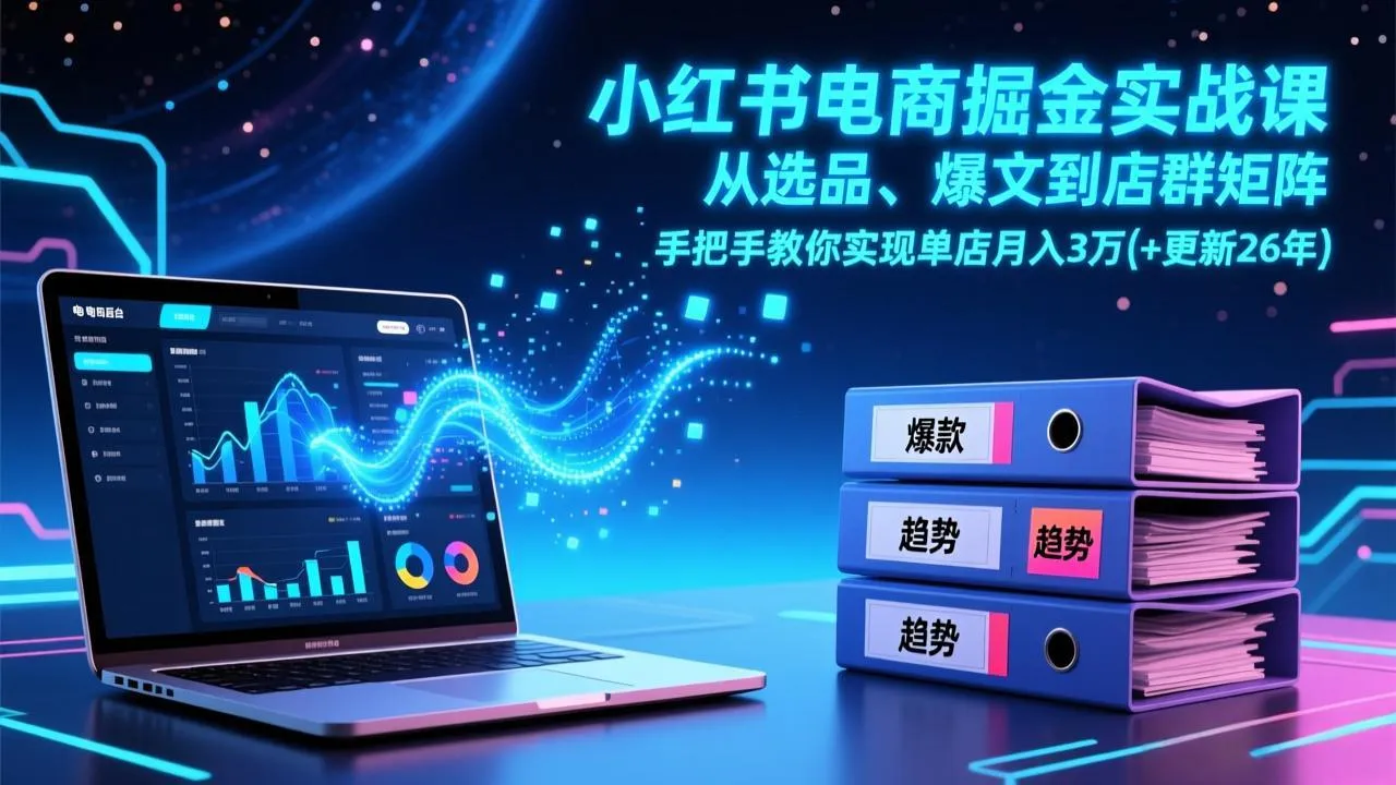 【精】小红书电商掘金实战课，从选品、爆文到店群矩阵，手把手教你实现单店月入3万+(更新26年)-淘米帮