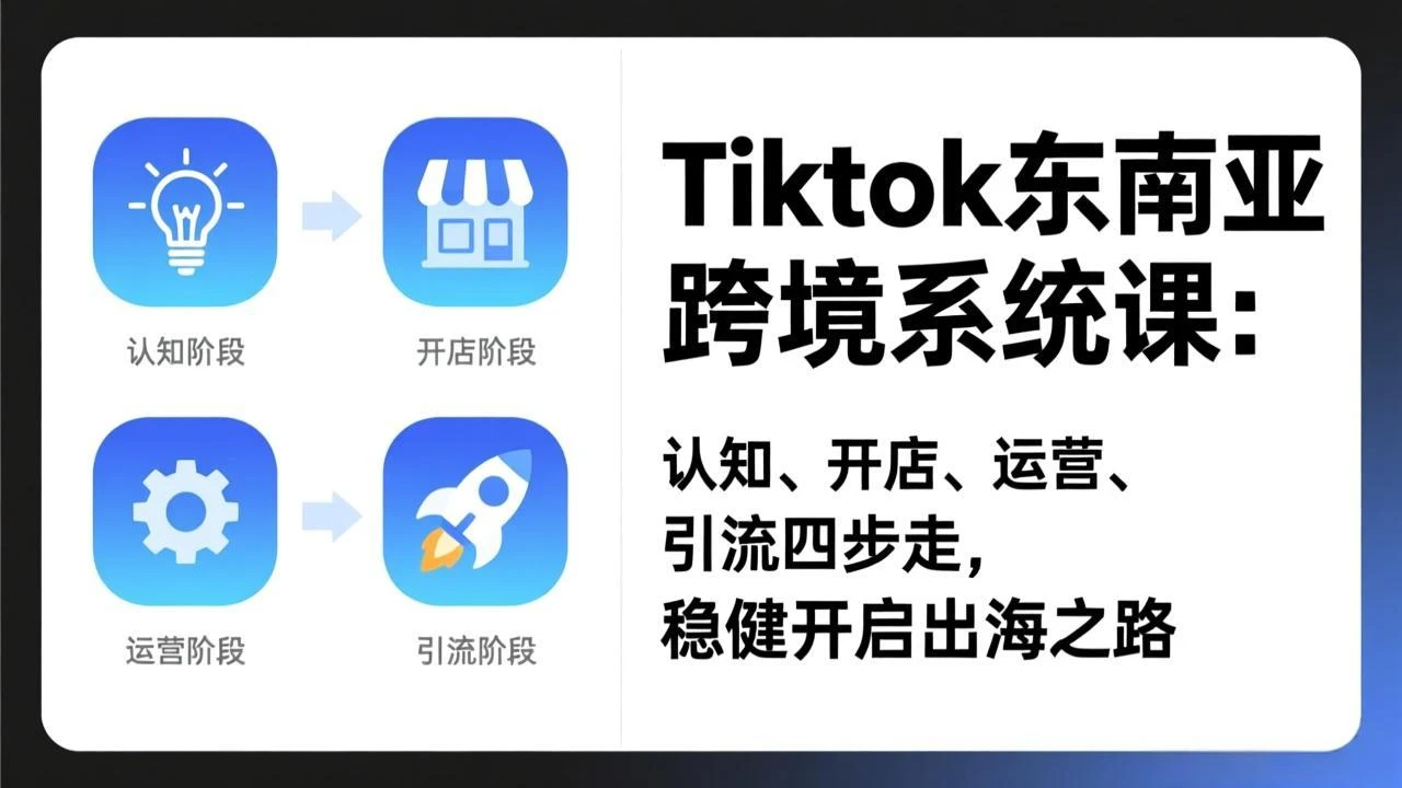 【精】TikTok东南亚跨境系统课：认知、开店、运营、引流四步走，稳健开启出海之路-淘米帮