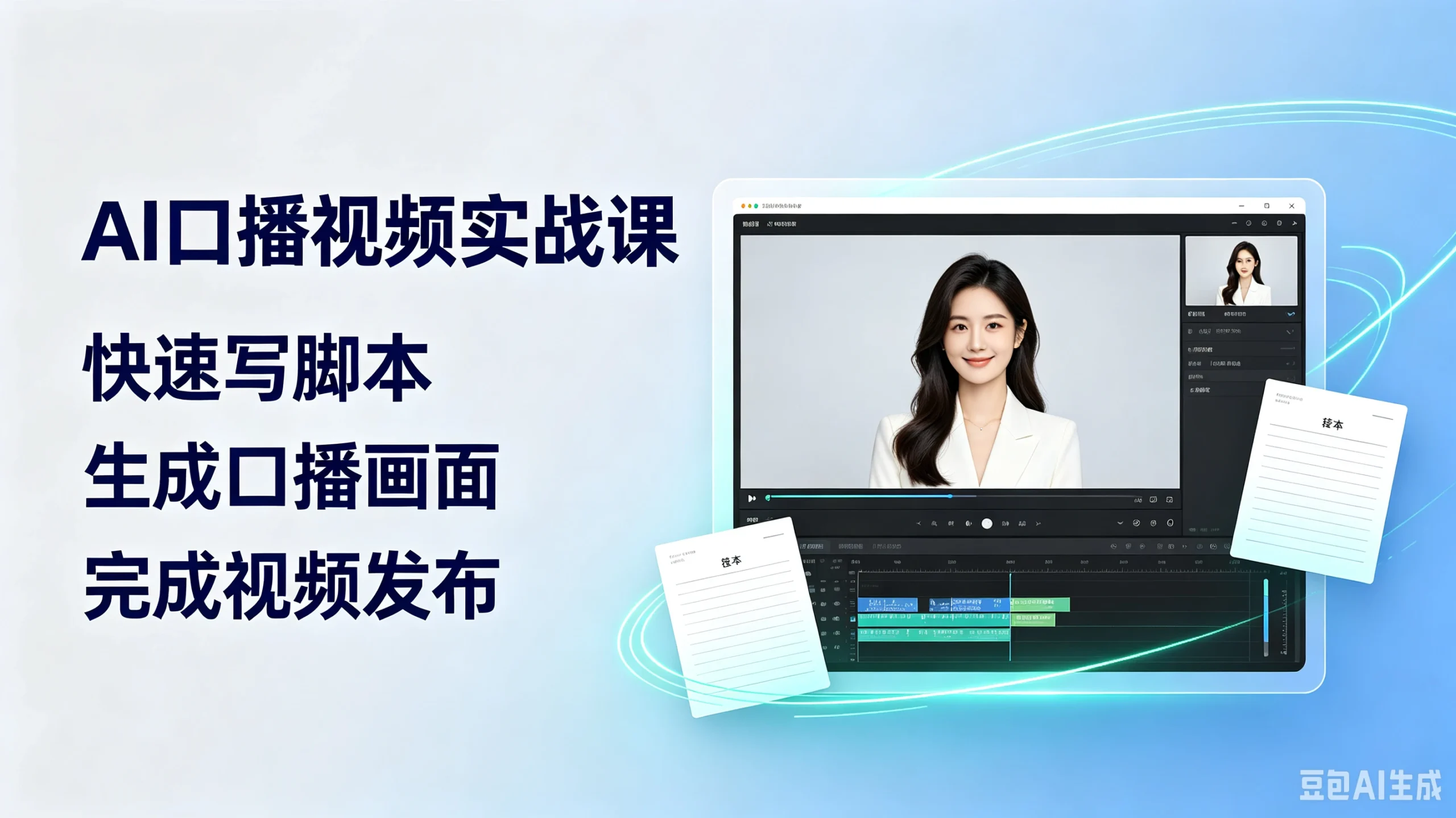 【精】AI口播视频实战课，快速写脚本、生成口播画面、完成视频发布-淘米帮