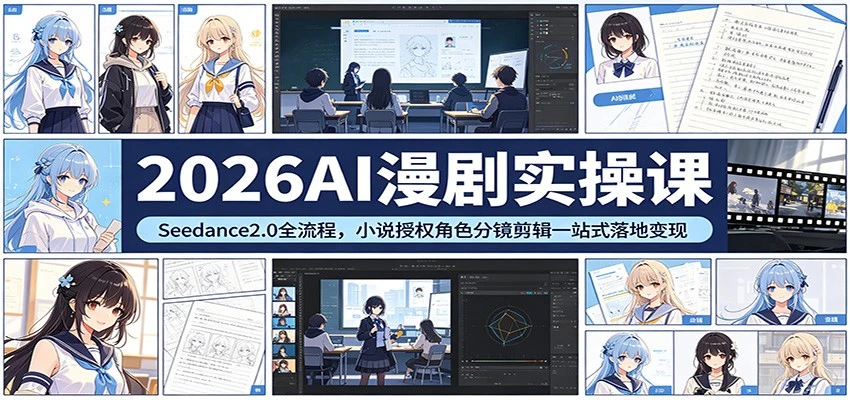 【精】2026AI漫剧实操课:Seedance2.0全流程,小说授权角色分镜剪辑一站式落地变现-淘米帮
