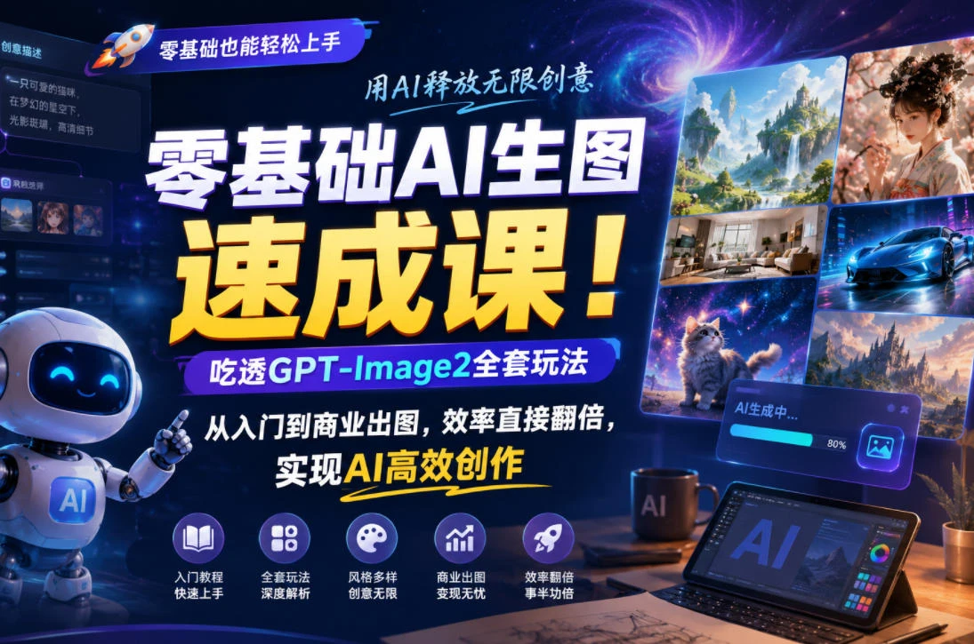 【精】零基础AI生图速成课！吃透GPT-Image2全套玩法，从入门到商业出图，效率直接翻倍，实现AI高效创作-淘米帮