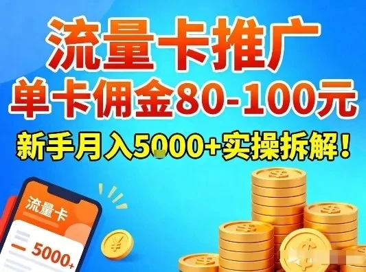 流量卡推广，单卡佣金80-100，新手月入5k+实操拆解！-淘米帮