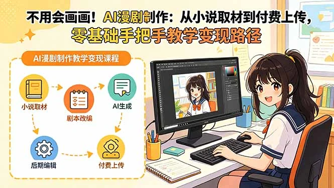 【精】不用会画画!AI漫剧制作:从小说取材到付费上传,零基础手把手教学变现路径-淘米帮