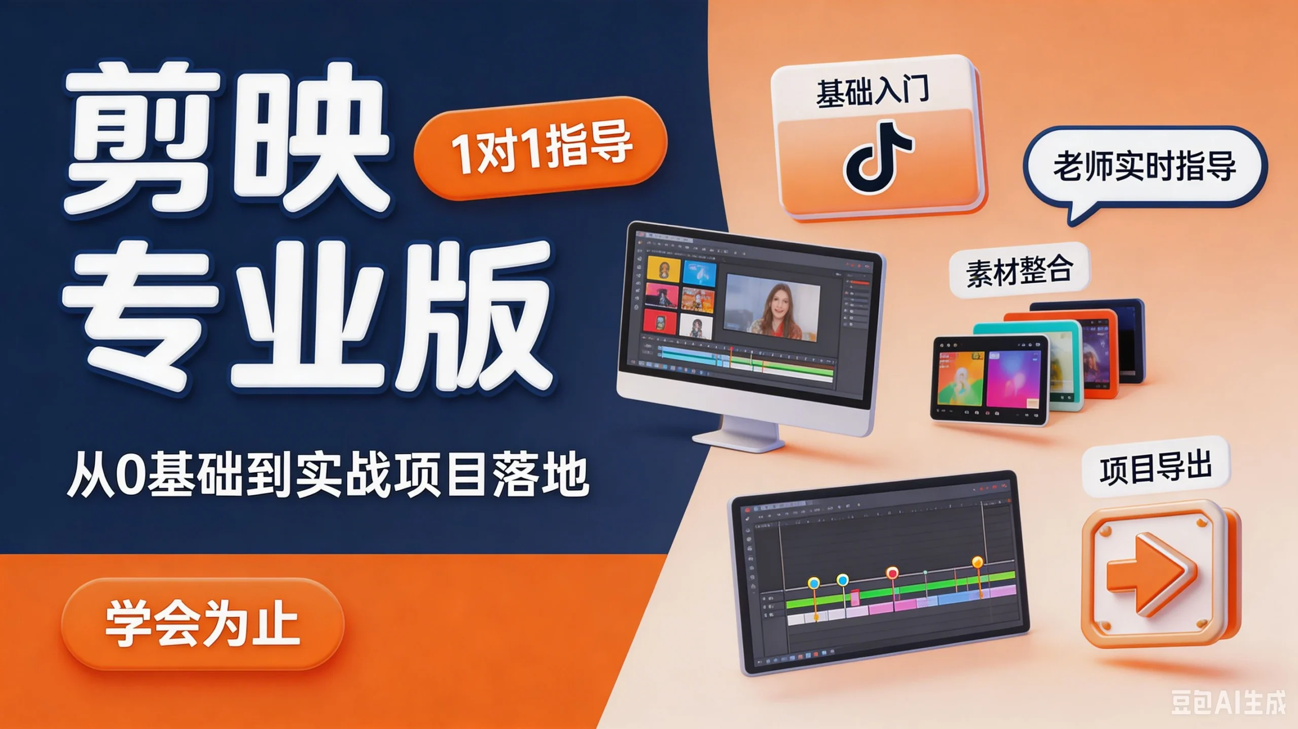 【精】剪映专业版,从0基础到实战项目落地,1对1指导 学会为止-淘米帮