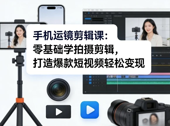 【精】手机运镜剪辑课:零基础学拍摄剪辑,打造爆款短视频轻松变现-淘米帮