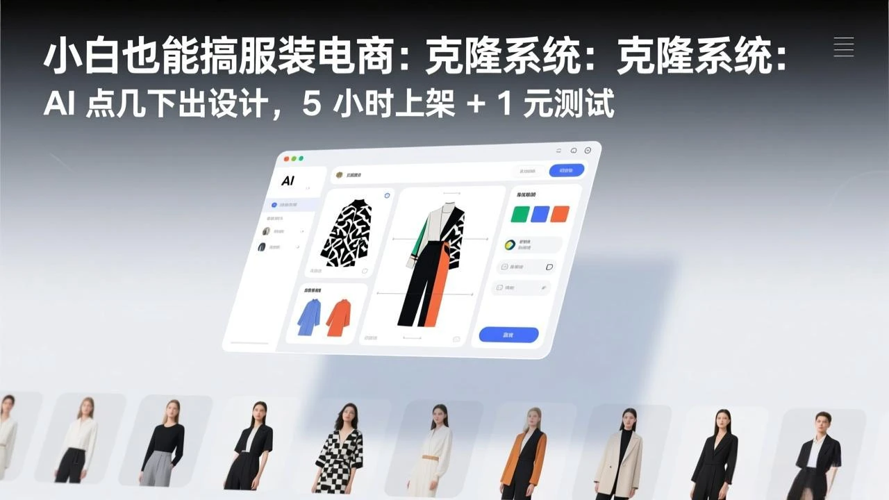 【精】小白也能搞服装电商：克隆系统：AI 点几下出设计，5 小时上架 + 1 元测试-淘米帮