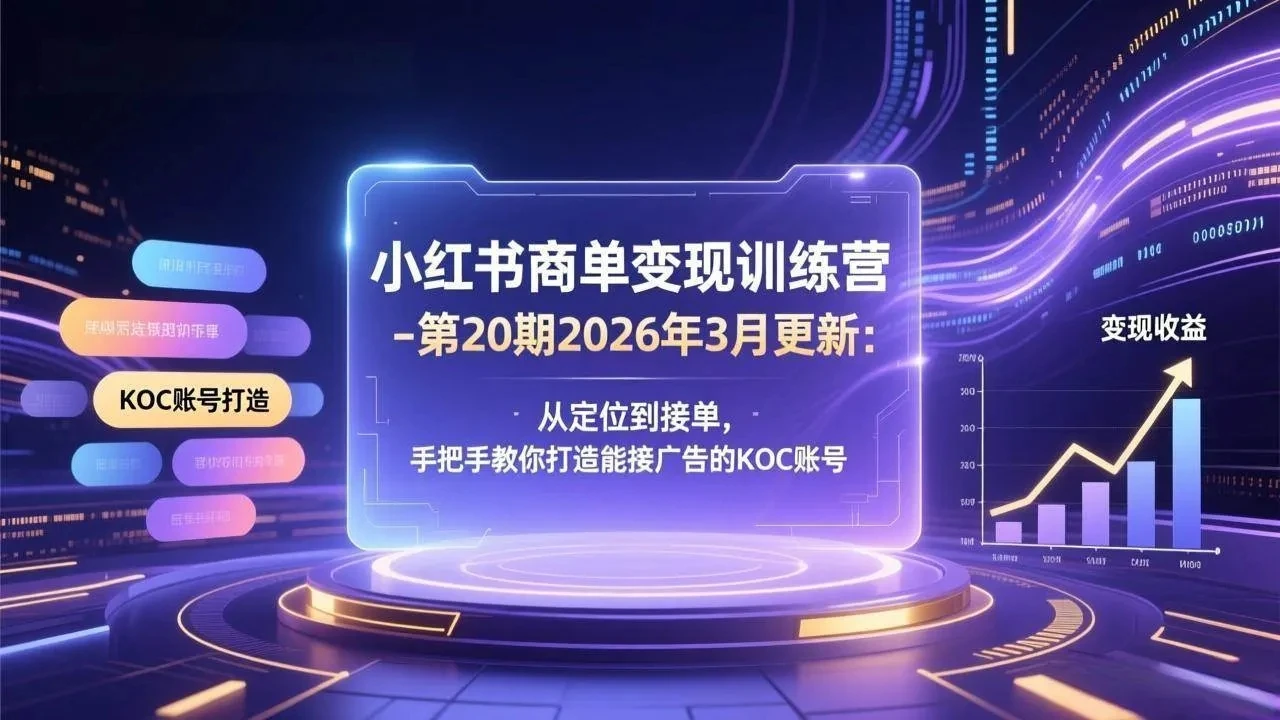 【精】小红书商单变现训练营-第20期26年3月更新:从定位到接单,手把手教你打造能接广告的KOC账号-淘米帮