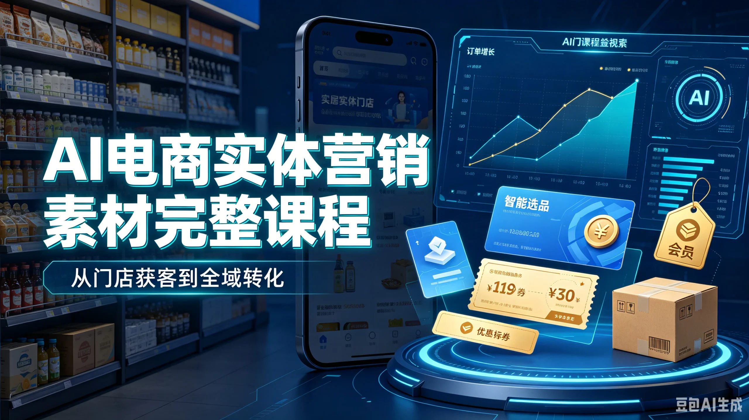 【精】AI电商实体营销素材完整课程,从门店获客到全域转化-淘米帮