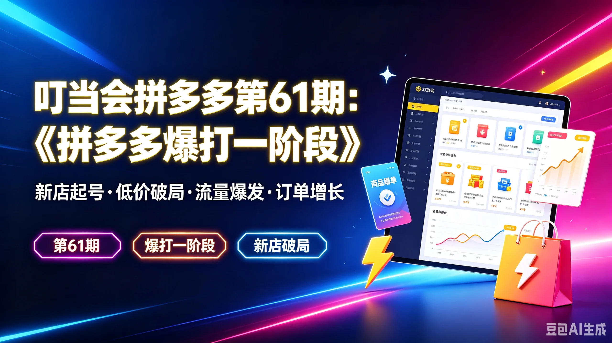【精】叮当会拼多多第61期：《拼多多爆打一阶段》新店起号·低价破局·流量爆发·订单增长，第61期、爆打一阶段、新店破局-淘米帮