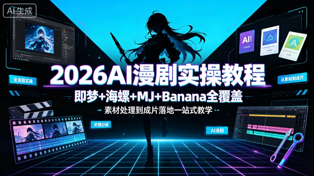 【精】卓奇Ai漫剧实操教学，即梦+海螺+MJ+Banana全覆盖，素材处理到成片落地一站式教学-淘米帮