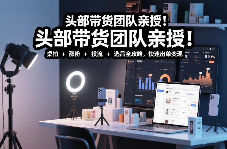 【精】头部带货团队亲授！专业短视频实拍带货课：桌拍+涨粉+投流+选品全攻略，快速出单变现，月入2w+-淘米帮