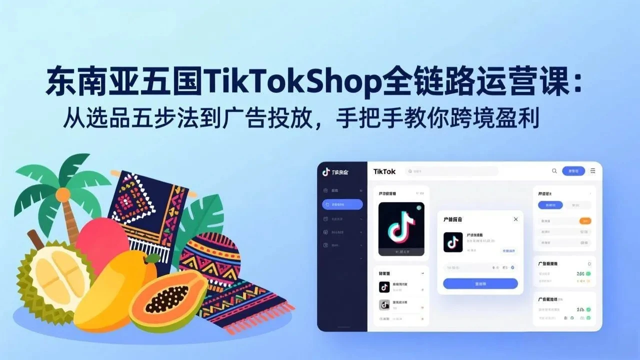 【精】东南亚五国TikTok Shop全链路运营课：从选品五步法到广告投放，手把手教你跨境盈利-淘米帮