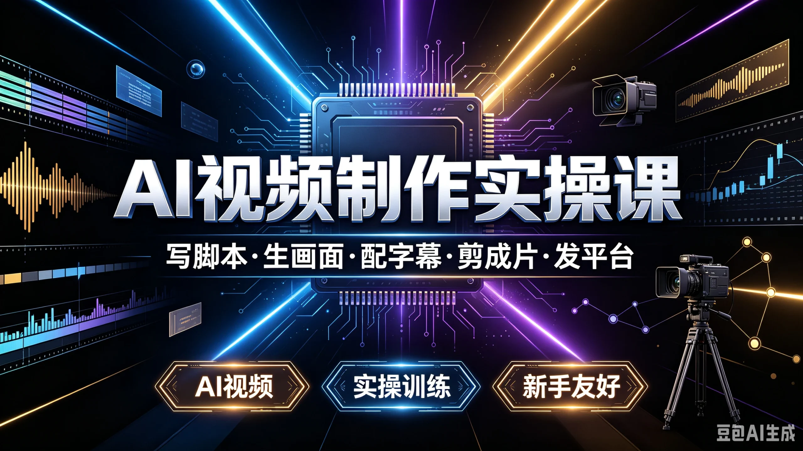 【精】AI视频制作实操课写脚本·生画面·配字幕·剪成片·发平台,AI视频、实操训练、新手友好-淘米帮