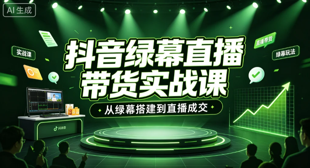 【精】抖音绿幕直播带货实战课,从绿幕搭建到直播成交-淘米帮