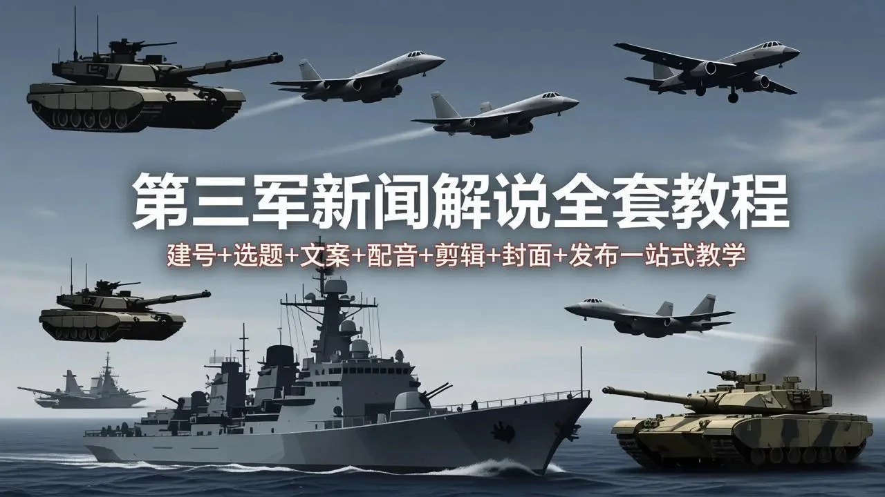 【精】第三军迷新闻解说全套教程:建号+选题+文案+配音+剪辑+封面+发布一站式教学-淘米帮