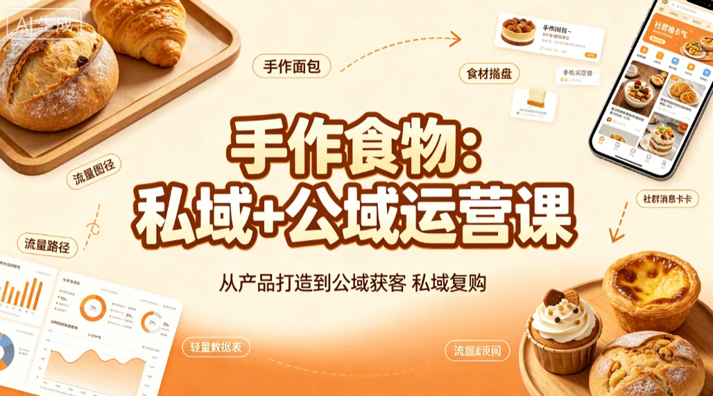 【精】手作食物：私域+公域运营课，从产品打造到公域获客私域复购-淘米帮