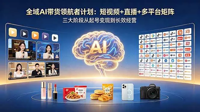 【精】全域AI带货领航者计划：短视频+直播+多平台矩阵，三大阶段从起号变现到长效经营-淘米帮