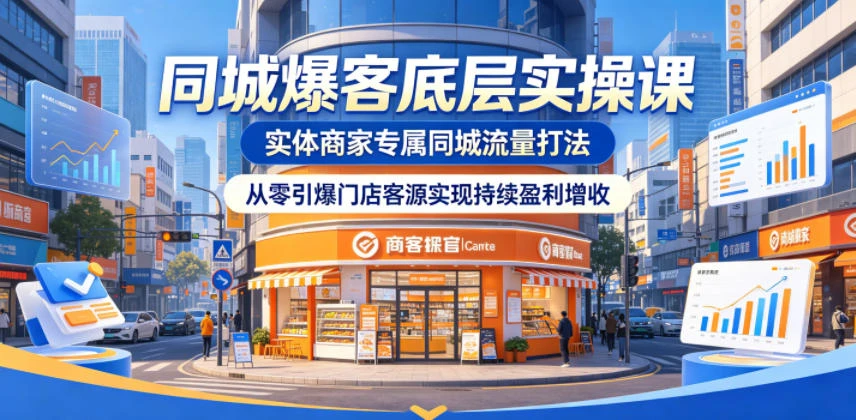 【精】同城爆客底层实操课,实体商家专属同城流量打法,从零引爆门店客源实现持续盈利增收-淘米帮