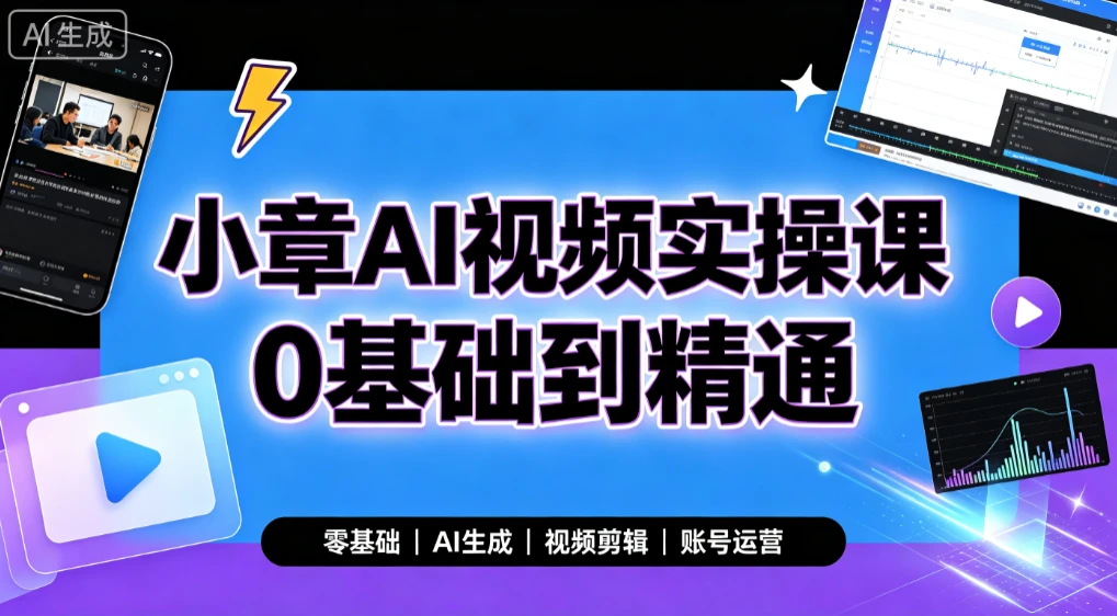 【精】小章AI视频实操课0基础到精通,零基础、AI生成、视频剪辑、账号运营-淘米帮