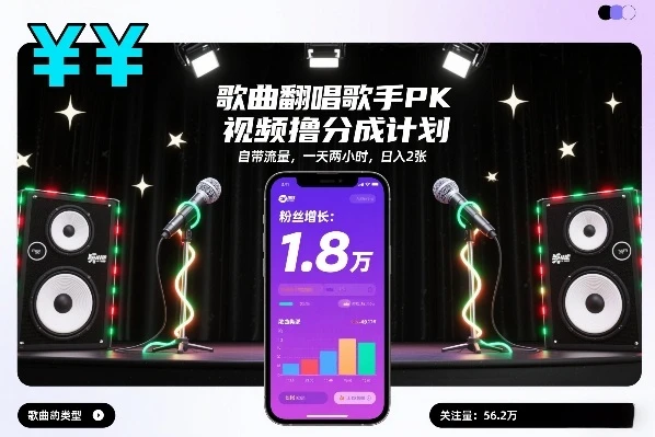 歌曲翻唱歌手PK视频撸分成计划，自带流量，一天两小时，日入2张-淘米帮