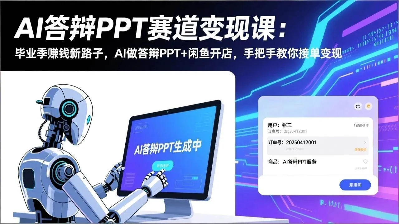 【精】AI答辩PPT赛道变现课:毕业季赚钱新路子,AI做答辩PPT+闲鱼开店,手把手教你接单变现-淘米帮